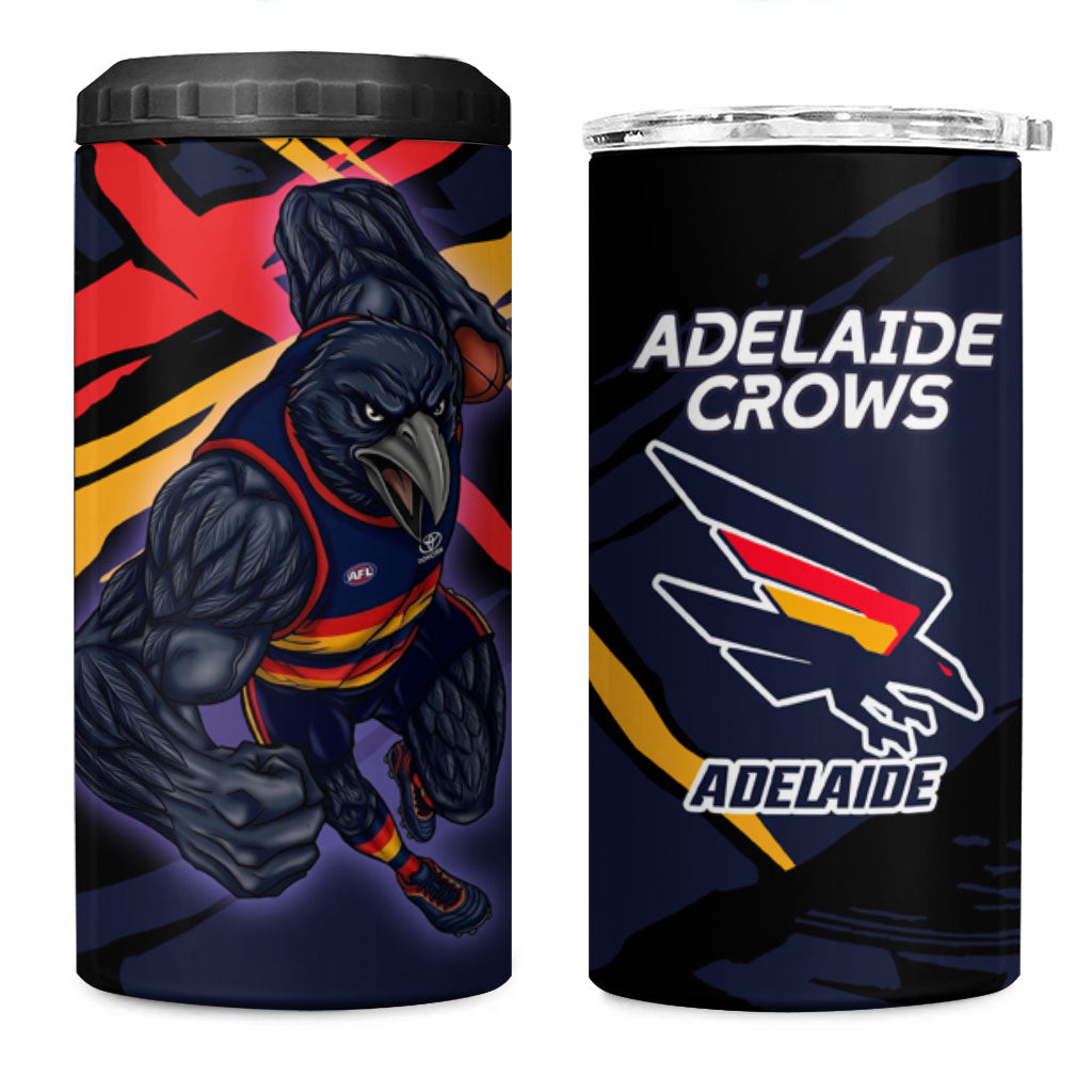 Adelaide Football Club 4 in 1 Can Cooler Tumbler Crows Muscular Mascot Graphic - Abstract Paint Splatter Art