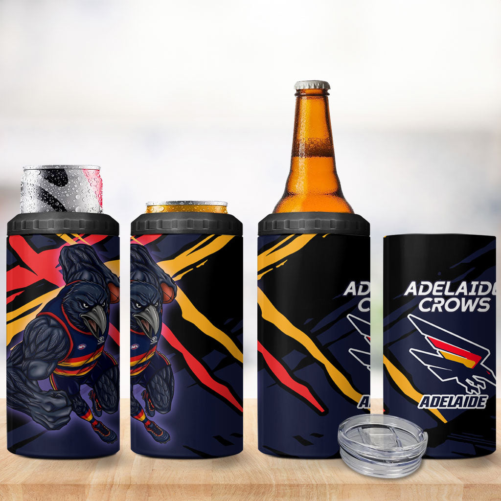 Adelaide Football Club 4 in 1 Can Cooler Tumbler Crows Muscular Mascot Graphic - Abstract Paint Splatter Art
