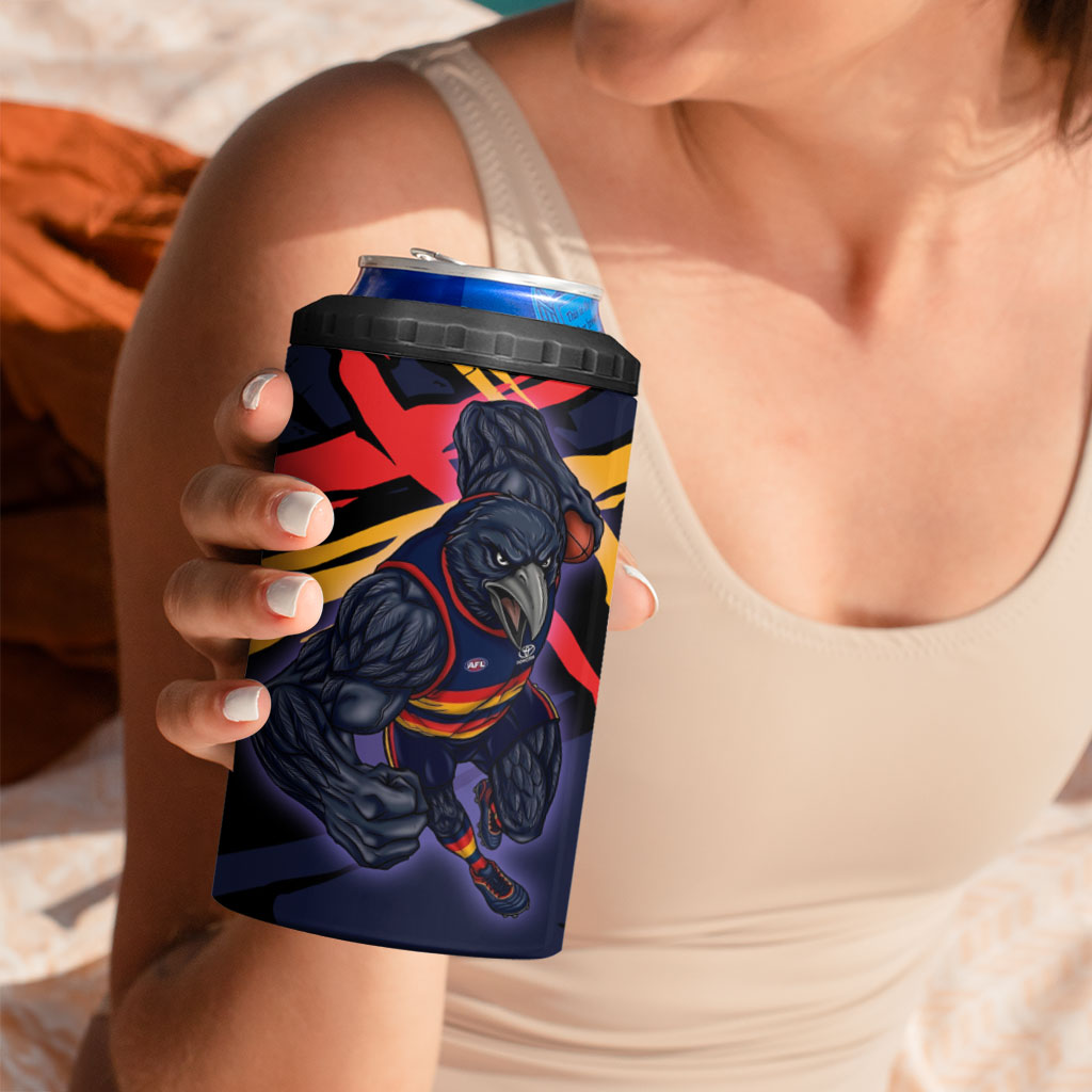 Adelaide Football Club 4 in 1 Can Cooler Tumbler Crows Muscular Mascot Graphic - Abstract Paint Splatter Art