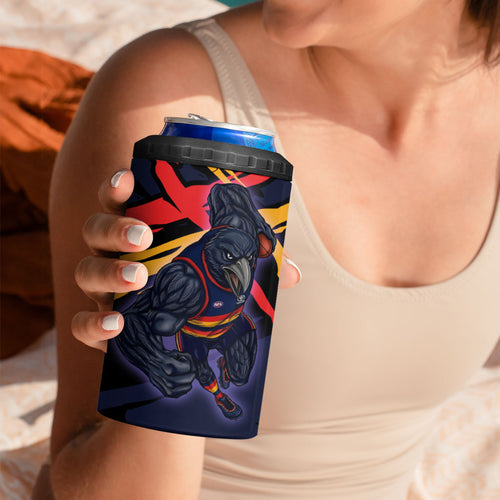 Adelaide Football Club 4 in 1 Can Cooler Tumbler Crows Muscular Mascot Graphic - Abstract Paint Splatter Art