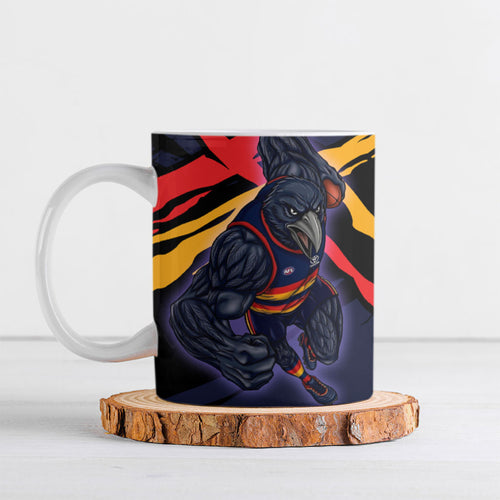 Adelaide Football Club Ceramic Mug Crows Muscular Mascot Graphic - Abstract Paint Splatter Art