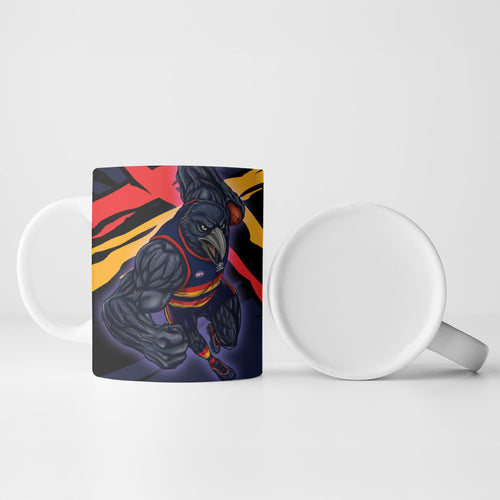Adelaide Football Club Ceramic Mug Crows Muscular Mascot Graphic - Abstract Paint Splatter Art