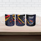 Adelaide Football Club Ceramic Mug Crows Muscular Mascot Graphic - Abstract Paint Splatter Art