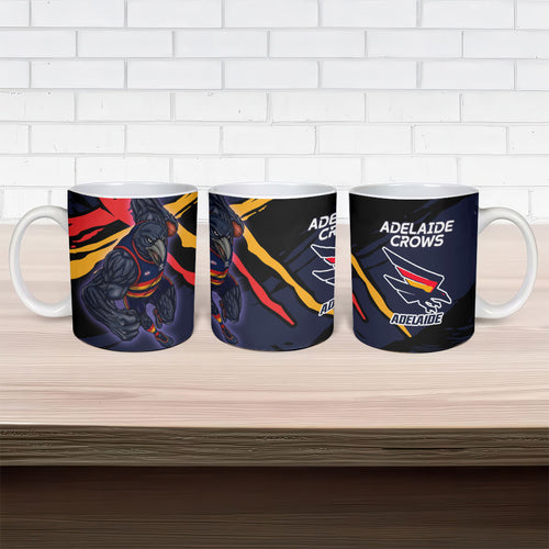 Adelaide Football Club Ceramic Mug Crows Muscular Mascot Graphic - Abstract Paint Splatter Art