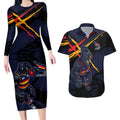 Adelaide Football Club Couples Matching Long Sleeve Bodycon Dress and Hawaiian Shirt Crows Muscular Mascot Graphic - Abstract Paint Splatter Art