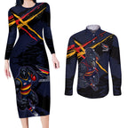 Adelaide Football Club Couples Matching Long Sleeve Bodycon Dress and Long Sleeve Button Shirt Crows Muscular Mascot Graphic - Abstract Paint Splatter Art