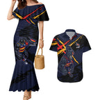 Adelaide Football Club Couples Matching Mermaid Dress and Hawaiian Shirt Crows Muscular Mascot Graphic - Abstract Paint Splatter Art