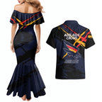 Adelaide Football Club Couples Matching Mermaid Dress and Hawaiian Shirt Crows Muscular Mascot Graphic - Abstract Paint Splatter Art