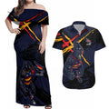 Adelaide Football Club Couples Matching Off Shoulder Maxi Dress and Hawaiian Shirt Crows Muscular Mascot Graphic - Abstract Paint Splatter Art