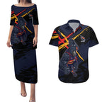 Adelaide Football Club Couples Matching Puletasi and Hawaiian Shirt Crows Muscular Mascot Graphic - Abstract Paint Splatter Art