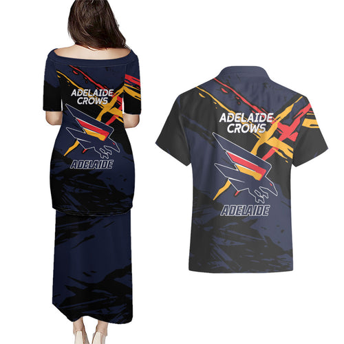 Adelaide Football Club Couples Matching Puletasi and Hawaiian Shirt Crows Muscular Mascot Graphic - Abstract Paint Splatter Art