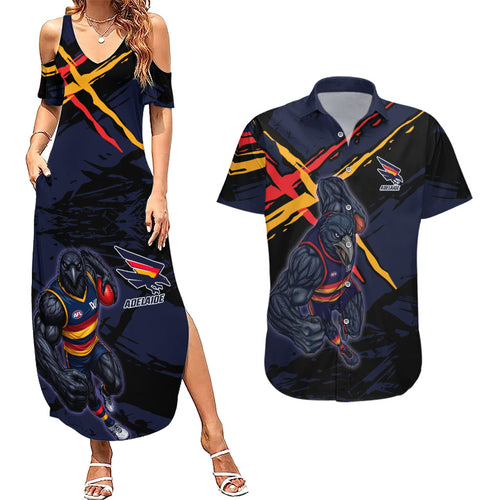 Adelaide Football Club Couples Matching Summer Maxi Dress and Hawaiian Shirt Crows Muscular Mascot Graphic - Abstract Paint Splatter Art
