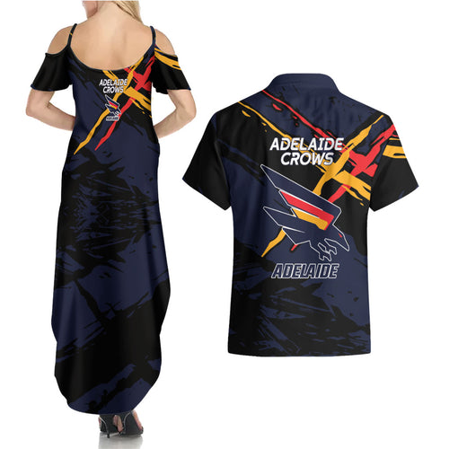 Adelaide Football Club Couples Matching Summer Maxi Dress and Hawaiian Shirt Crows Muscular Mascot Graphic - Abstract Paint Splatter Art