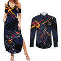 Adelaide Football Club Couples Matching Summer Maxi Dress and Long Sleeve Button Shirt Crows Muscular Mascot Graphic - Abstract Paint Splatter Art