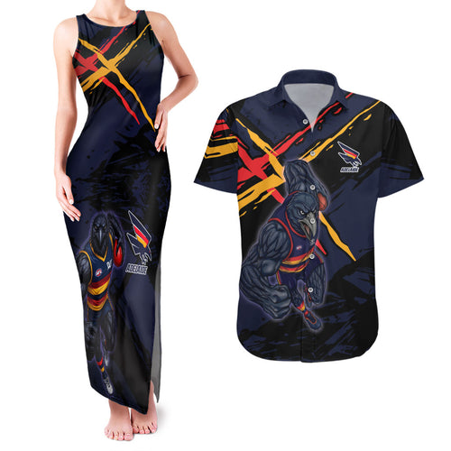 Adelaide Football Club Couples Matching Tank Maxi Dress and Hawaiian Shirt Crows Muscular Mascot Graphic - Abstract Paint Splatter Art