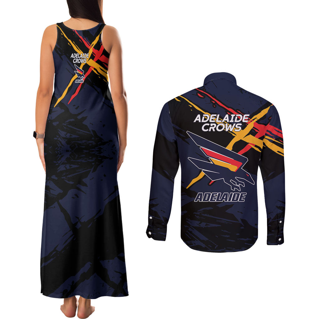Adelaide Football Club Couples Matching Tank Maxi Dress and Long Sleeve Button Shirt Crows Muscular Mascot Graphic - Abstract Paint Splatter Art