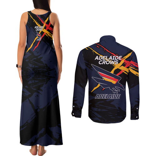Adelaide Football Club Couples Matching Tank Maxi Dress and Long Sleeve Button Shirt Crows Muscular Mascot Graphic - Abstract Paint Splatter Art