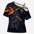 Adelaide Football Club Cross Shoulder Shirt Crows Muscular Mascot Graphic - Abstract Paint Splatter Art