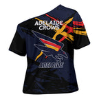 Adelaide Football Club Cross Shoulder Shirt Crows Muscular Mascot Graphic - Abstract Paint Splatter Art