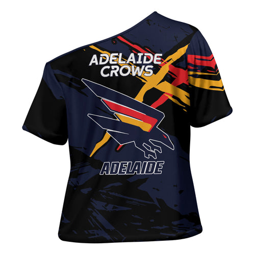 Adelaide Football Club Cross Shoulder Shirt Crows Muscular Mascot Graphic - Abstract Paint Splatter Art
