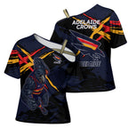 Adelaide Football Club Cross Shoulder Shirt Crows Muscular Mascot Graphic - Abstract Paint Splatter Art