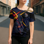 Adelaide Football Club Cross Shoulder Shirt Crows Muscular Mascot Graphic - Abstract Paint Splatter Art