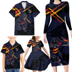 Adelaide Football Club Family Matching Long Sleeve Bodycon Dress and Hawaiian Shirt Crows Muscular Mascot Graphic - Abstract Paint Splatter Art