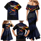 Adelaide Football Club Family Matching Mermaid Dress and Hawaiian Shirt Crows Muscular Mascot Graphic - Abstract Paint Splatter Art