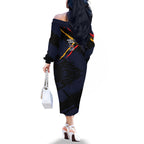 Adelaide Football Club Family Matching Off The Shoulder Long Sleeve Dress and Hawaiian Shirt Crows Muscular Mascot Graphic - Abstract Paint Splatter Art