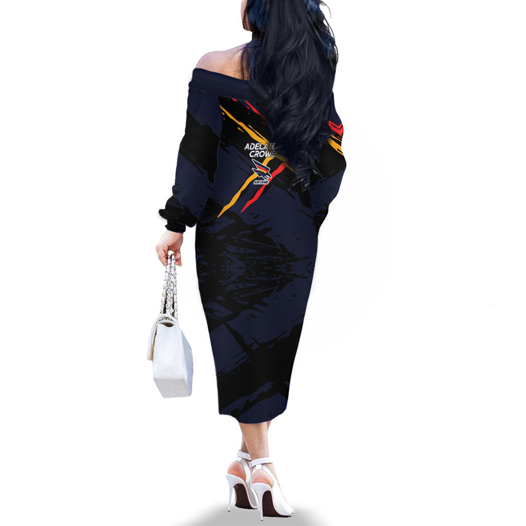 Adelaide Football Club Family Matching Off The Shoulder Long Sleeve Dress and Hawaiian Shirt Crows Muscular Mascot Graphic - Abstract Paint Splatter Art