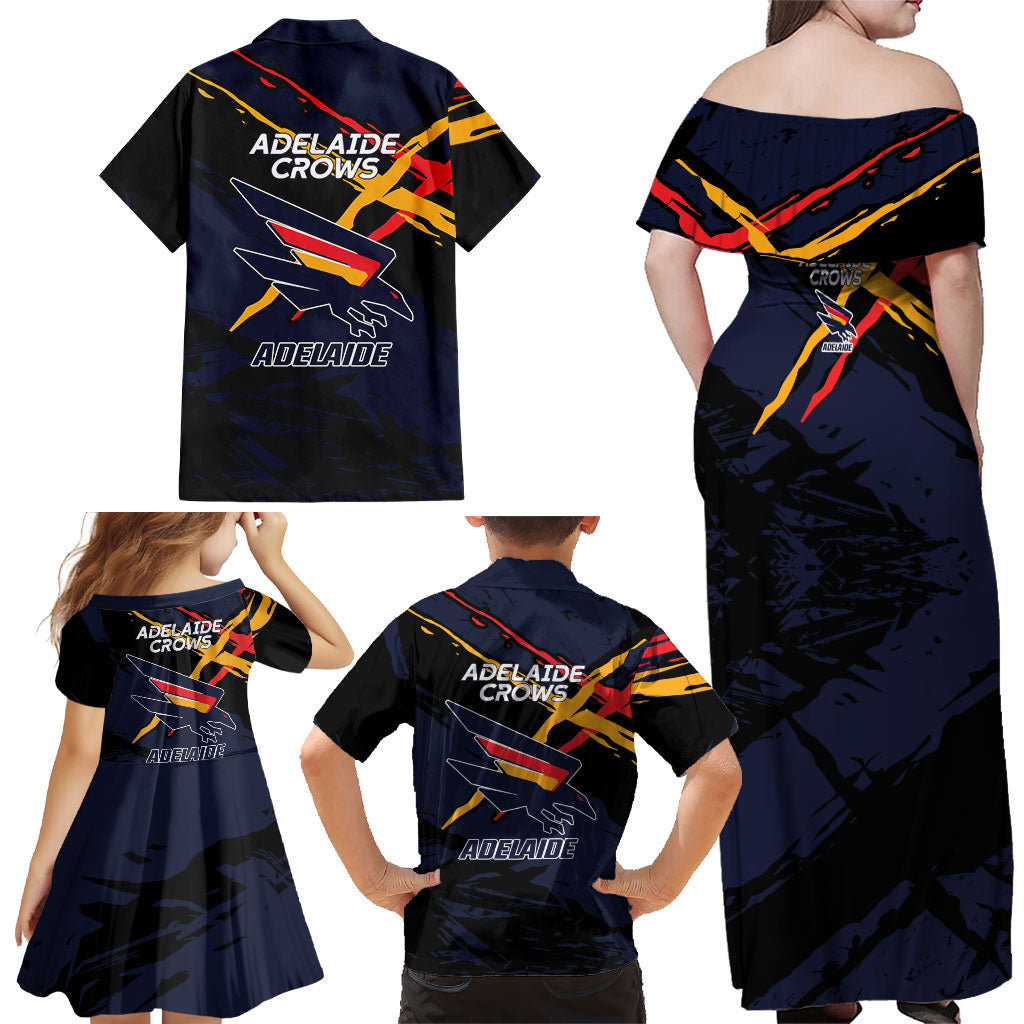 Adelaide Football Club Family Matching Off Shoulder Maxi Dress and Hawaiian Shirt Crows Muscular Mascot Graphic - Abstract Paint Splatter Art