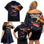 Adelaide Football Club Family Matching Off Shoulder Short Dress and Hawaiian Shirt Crows Muscular Mascot Graphic - Abstract Paint Splatter Art