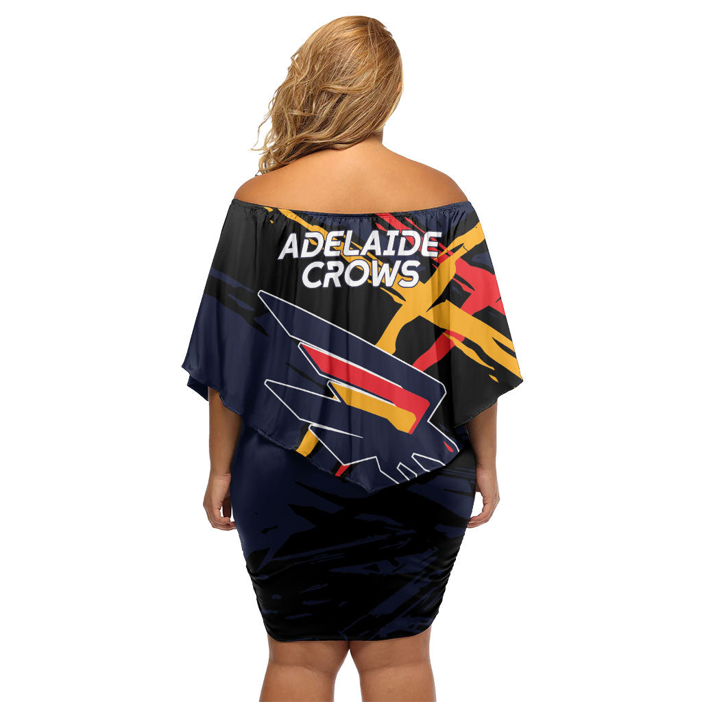 Adelaide Football Club Family Matching Off Shoulder Short Dress and Hawaiian Shirt Crows Muscular Mascot Graphic - Abstract Paint Splatter Art