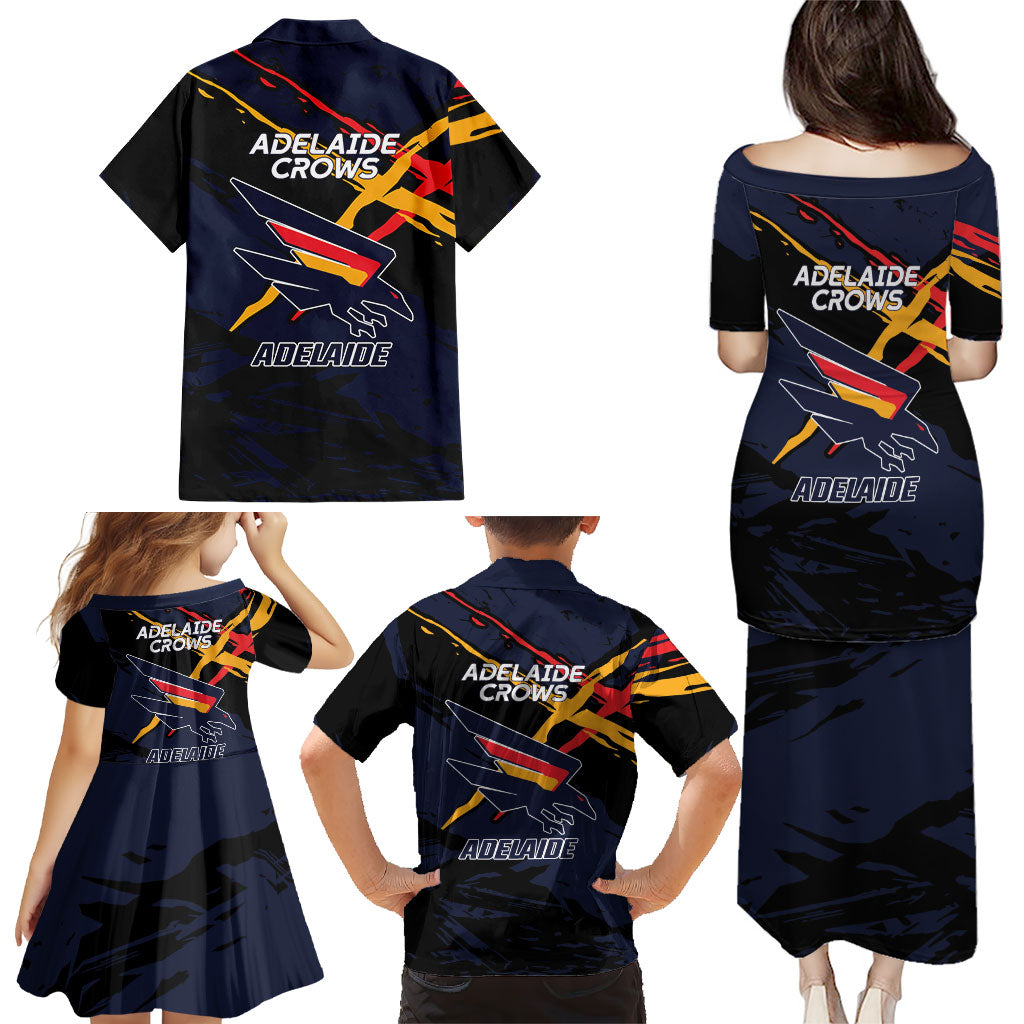 Adelaide Football Club Family Matching Puletasi and Hawaiian Shirt Crows Muscular Mascot Graphic - Abstract Paint Splatter Art
