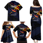 Adelaide Football Club Family Matching Puletasi and Hawaiian Shirt Crows Muscular Mascot Graphic - Abstract Paint Splatter Art