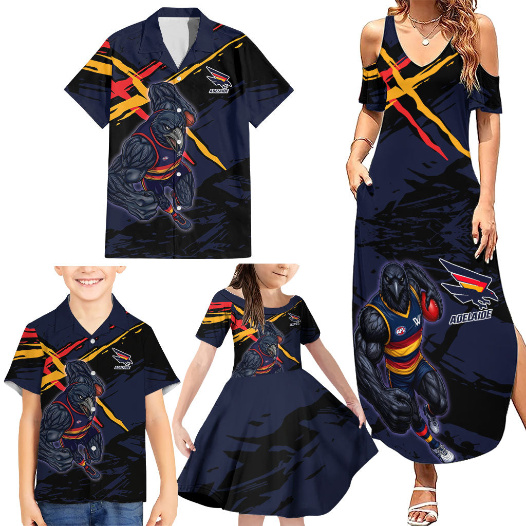 Adelaide Football Club Family Matching Summer Maxi Dress and Hawaiian Shirt Crows Muscular Mascot Graphic - Abstract Paint Splatter Art