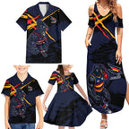 Adelaide Football Club Family Matching Summer Maxi Dress and Hawaiian Shirt Crows Muscular Mascot Graphic - Abstract Paint Splatter Art