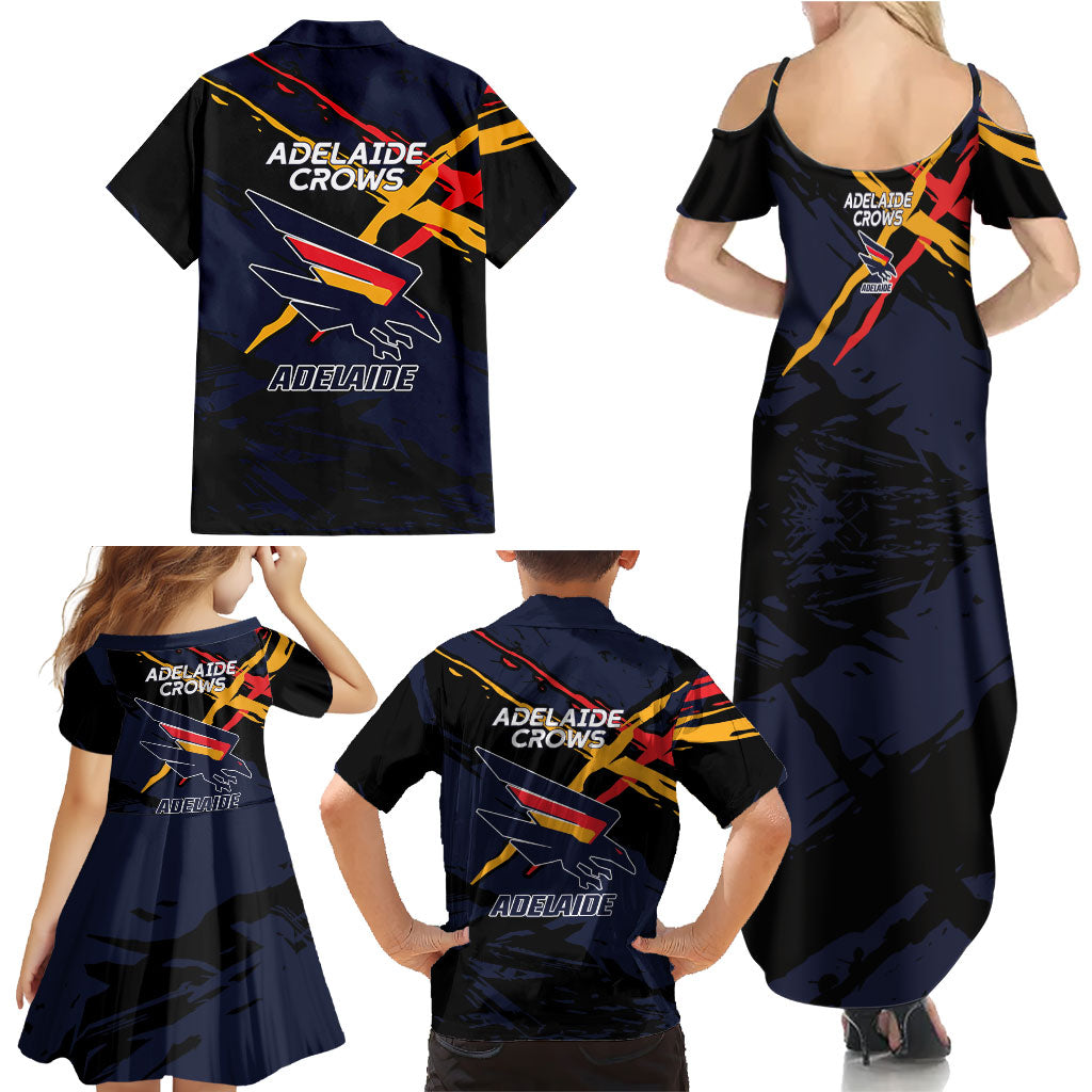 Adelaide Football Club Family Matching Summer Maxi Dress and Hawaiian Shirt Crows Muscular Mascot Graphic - Abstract Paint Splatter Art