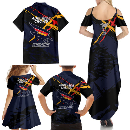 Adelaide Football Club Family Matching Summer Maxi Dress and Hawaiian Shirt Crows Muscular Mascot Graphic - Abstract Paint Splatter Art