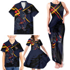 Adelaide Football Club Family Matching Tank Maxi Dress and Hawaiian Shirt Crows Muscular Mascot Graphic - Abstract Paint Splatter Art