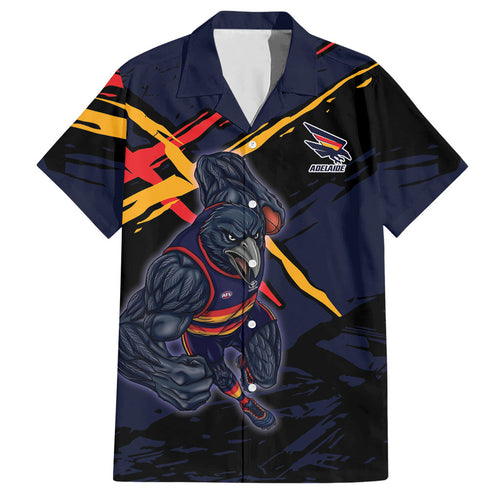 Adelaide Football Club Hawaiian Shirt Crows Muscular Mascot Graphic - Abstract Paint Splatter Art