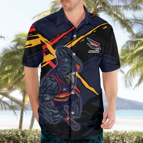 Adelaide Football Club Hawaiian Shirt Crows Muscular Mascot Graphic - Abstract Paint Splatter Art
