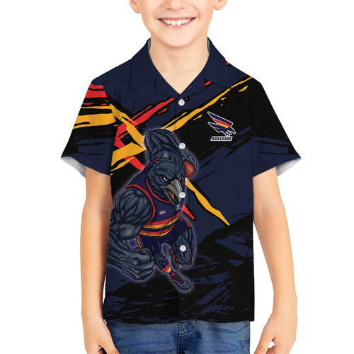 Adelaide Football Club Hawaiian Shirt Crows Muscular Mascot Graphic - Abstract Paint Splatter Art