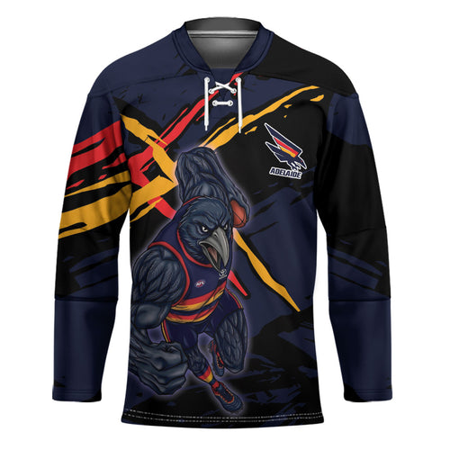 Adelaide Football Club Hockey Jersey Crows Muscular Mascot Graphic - Abstract Paint Splatter Art