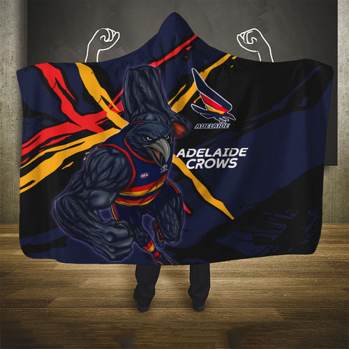 Adelaide Football Club Hooded Blanket Crows Muscular Mascot Graphic - Abstract Paint Splatter Art