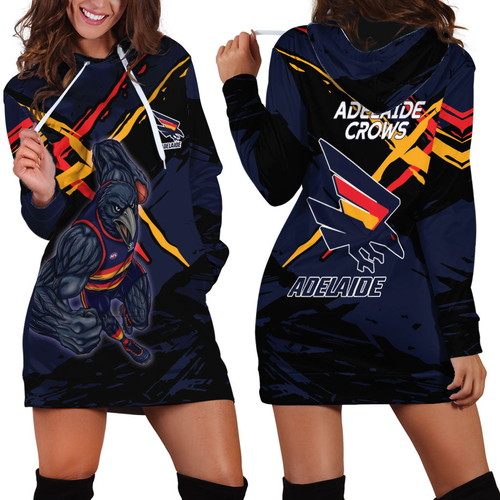 Adelaide Football Club Hoodie Dress Crows Muscular Mascot Graphic - Abstract Paint Splatter Art