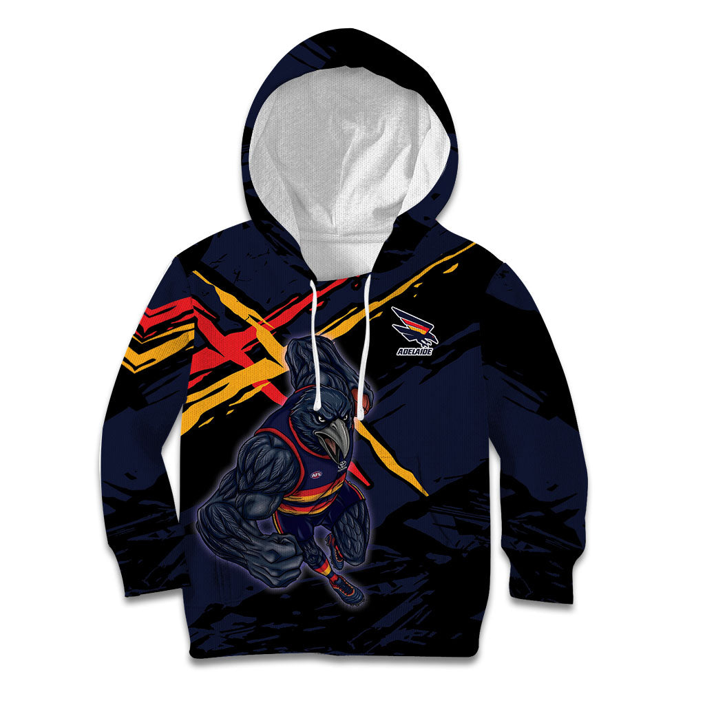 Adelaide Football Club Kid Hoodie Crows Muscular Mascot Graphic - Abstract Paint Splatter Art