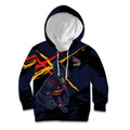 Adelaide Football Club Kid Hoodie Crows Muscular Mascot Graphic - Abstract Paint Splatter Art