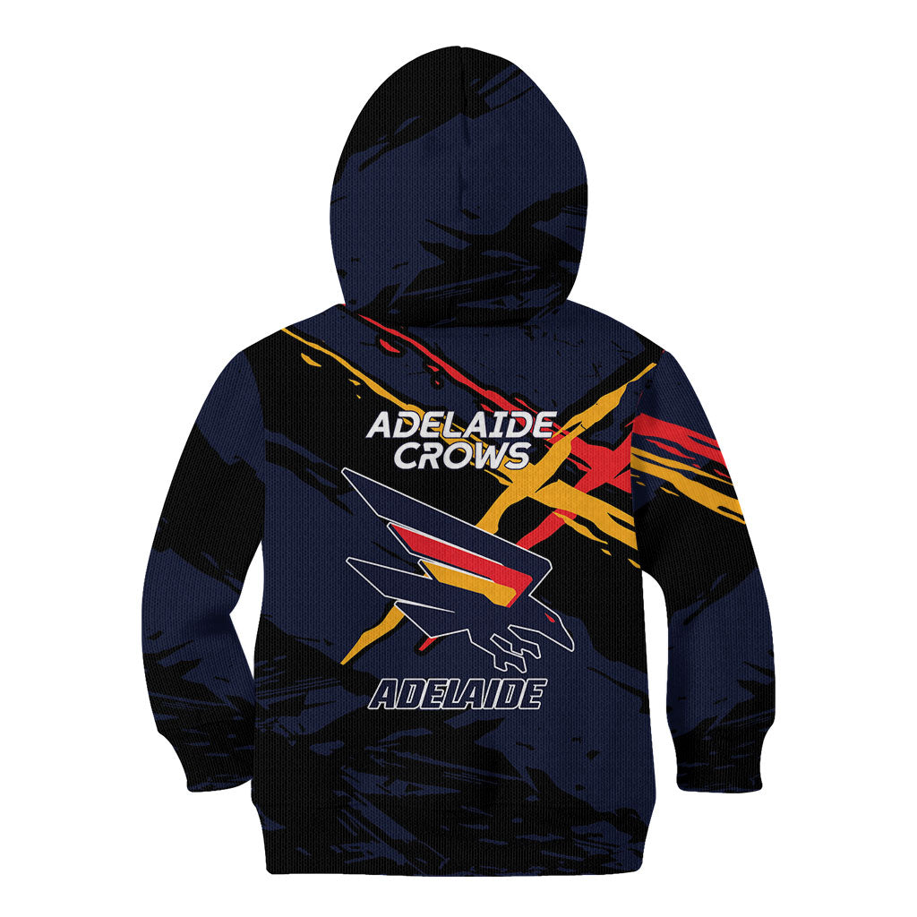 Adelaide Football Club Kid Hoodie Crows Muscular Mascot Graphic - Abstract Paint Splatter Art