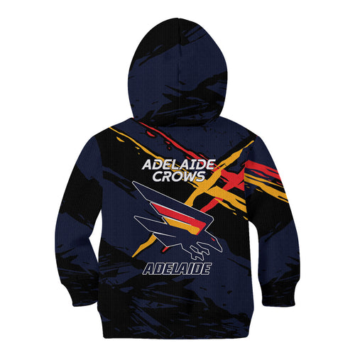 Adelaide Football Club Kid Hoodie Crows Muscular Mascot Graphic - Abstract Paint Splatter Art